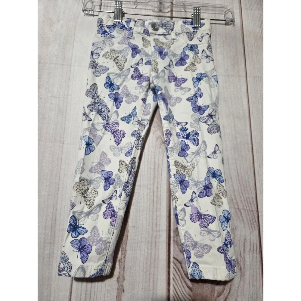 Children's Place Girls Butterfly Print Stretch Pants White Blue Purple Size 4